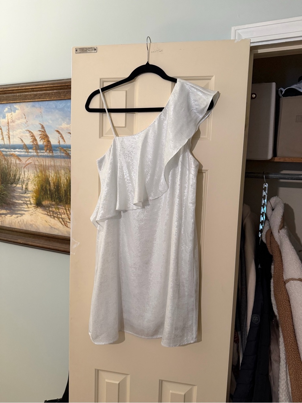 TCEC White One-Shoulder Ruffle Dress